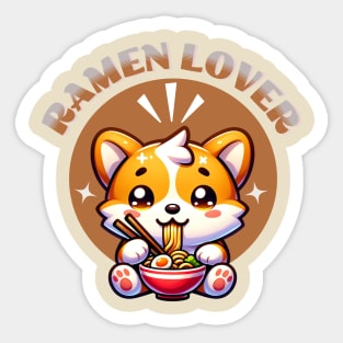 Kawaii Corgi Eating Ramen Sticker